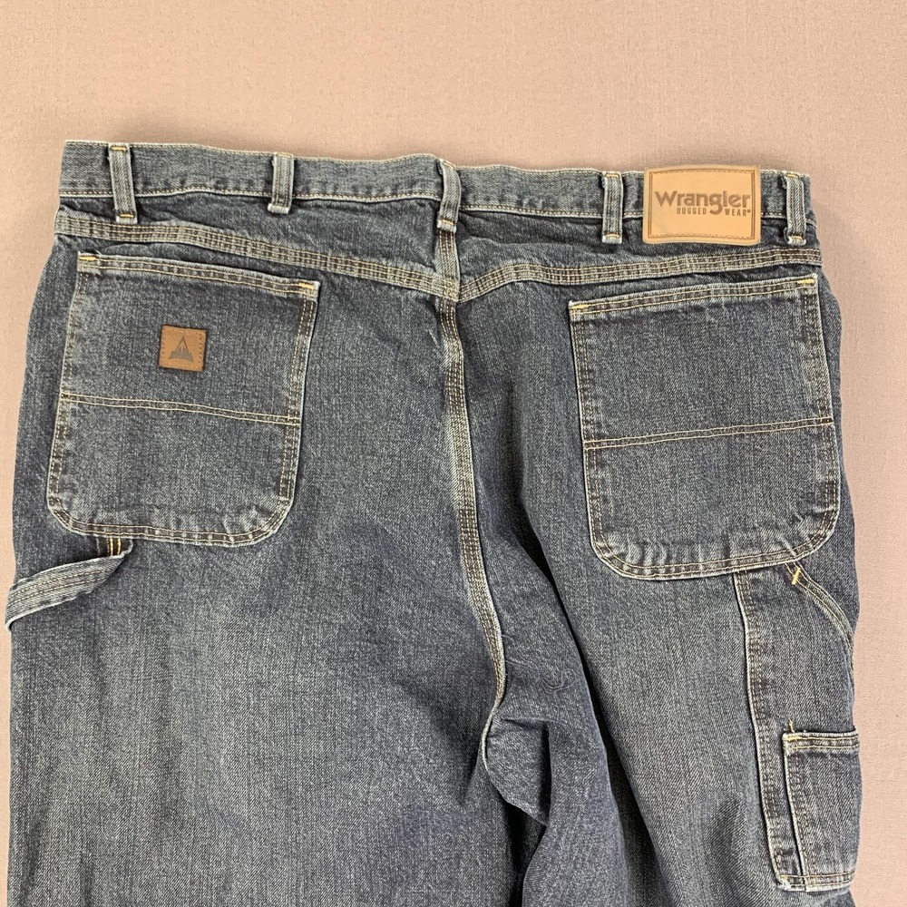 Wrangler Rugged Wear Jeans Mens 42x34 (Fits 40x28) Blue Carpenter Workwear Denim - Picture 2 of 14